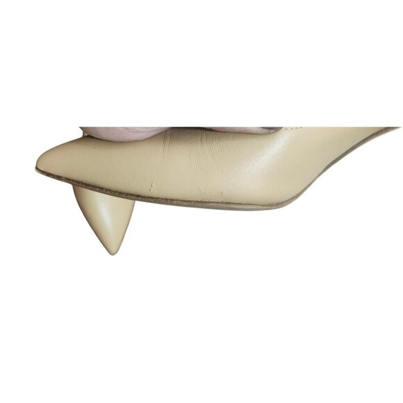 Sarah Flint Beige Leather Block Heel Pumps 39.5 Tortoise Heel Pointed Toe Italy - Picture 7 of 16